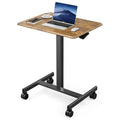 Small Standing Desk Mobile Portable Rolling Laptop PC Table on Wheels Adjustable Height Computer Workstation for Home Office, 19 Inch, Modern Brown