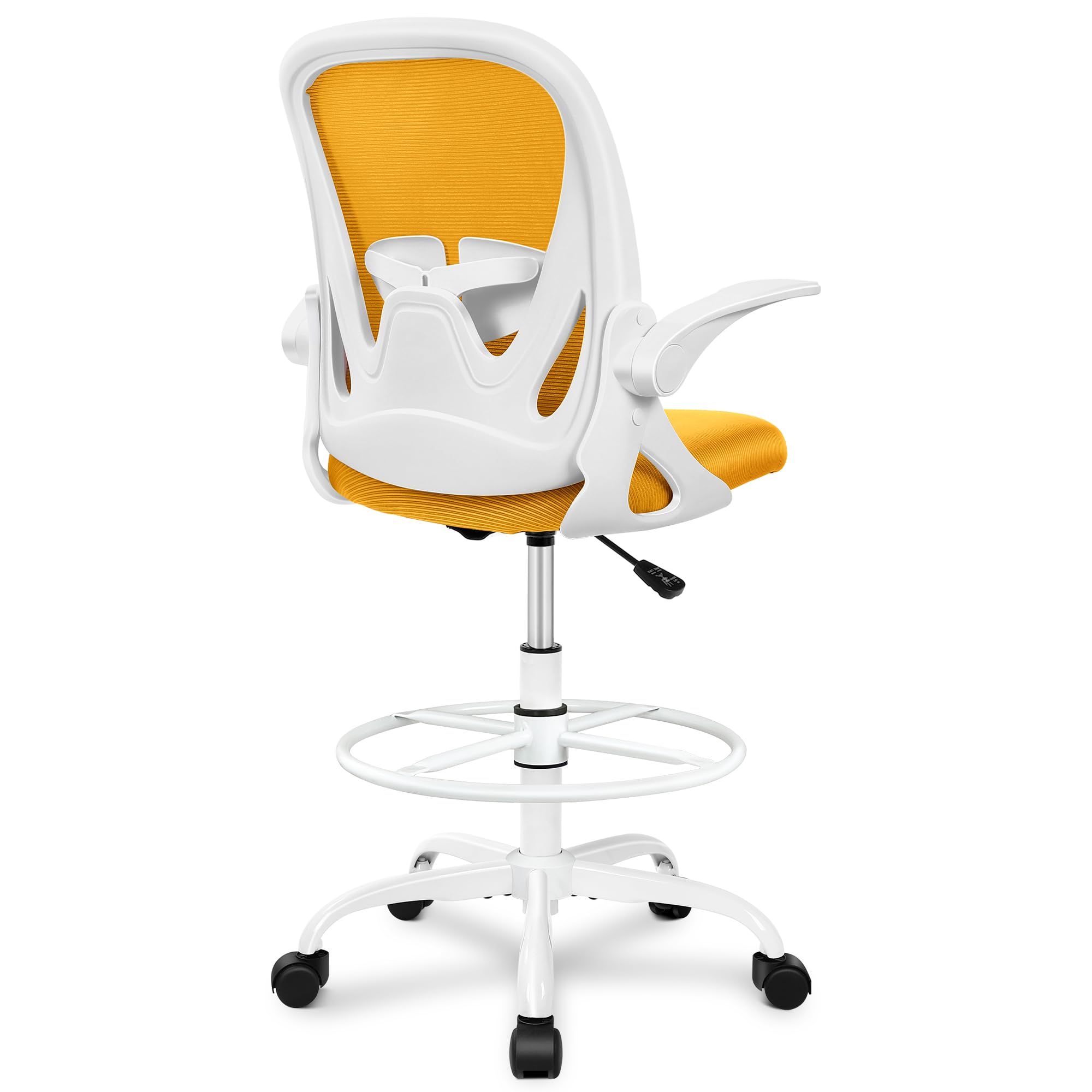 Drafting Chair Tall Office Chair with Flip-up Armrests Executive Ergonomic Computer Standing Desk Chair with Lumbar Support and Adjustable Footrest Ring (Mustard)