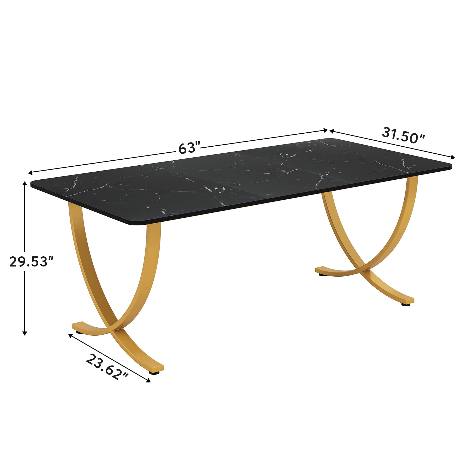 Executive Desk, 63” W x 31.5” D Large Office Desk, Modern Computer Desk Conference Table Meeting Room Table, Business Furniture for Home Office, Black and Gold
