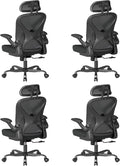 Ergonomic Office Chair Set of 4, with Adjustable Lumbar Support, Mesh Fabric Home Office Chair with Headrest, 360° Swivel and Flip-Up Armrests, Black