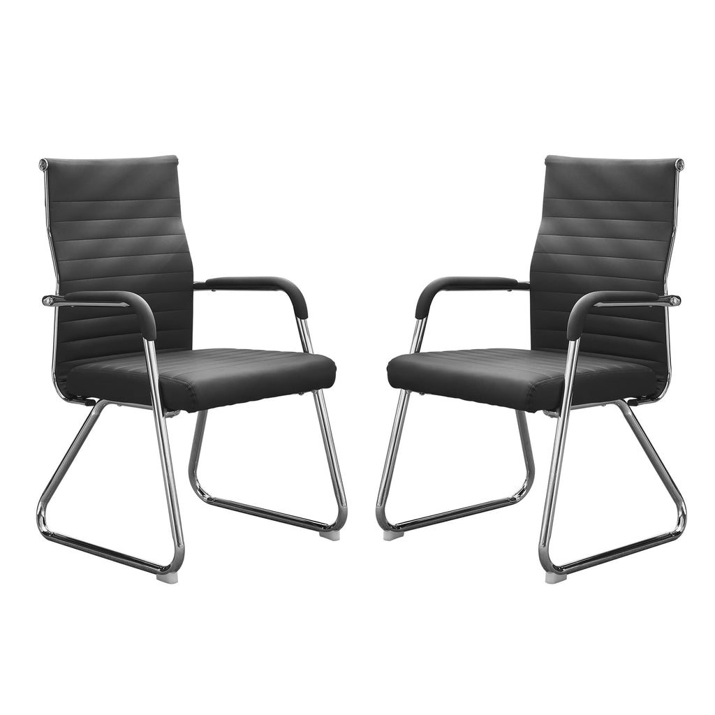 Office Chairs Set of 2, Modern Leather Reception Chairs with Mid Back & Sled Base, No-Wheel Desk Chairs for Waiting Room & Conference Room, PU Leather, 330lbs Capacity