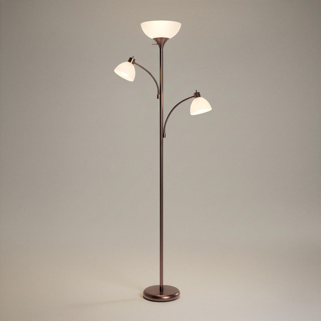 Sky Dome Double LED Floor lamp, Torchiere Super Bright Floor Lamp with 2 Reading Lamps for Living Rooms & Offices - Dimmable Tall Standing Lamp for Bedroom Reading - Bronze