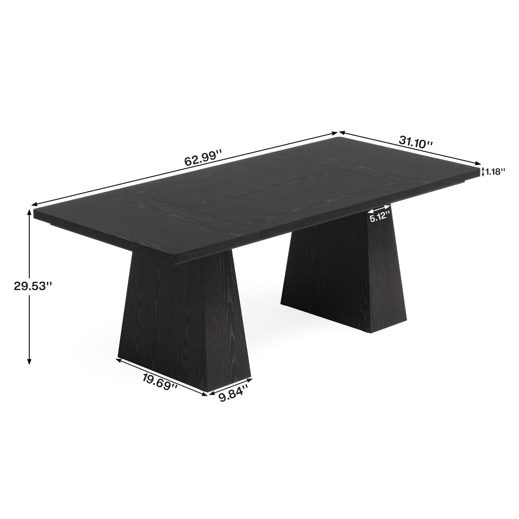 63-Inch Executive Desk, Large Office Computer Desk with Double Pedestal, Modern Simple Workstations Writing Table Conference Table Business Furniture for Home Office, Black