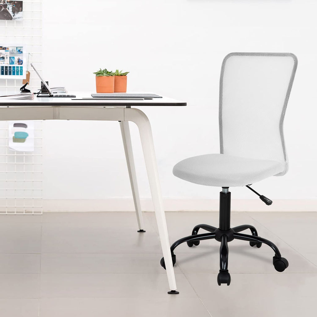 Office Chair Mid Back Mesh Desk Chair Armless Computer Ergonomic Task Rolling Swivel Chair Back Support Adjustable Modern with Lumbar Support,White