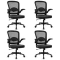 KLASIKA Home Office Desk Chair with Flip Up Armrests, Mesh Back Chair with Adjustable Height Lumbar Support and Leather Seat, Ergonomic Computer Task Chair for School, Conference, Black(4PK)