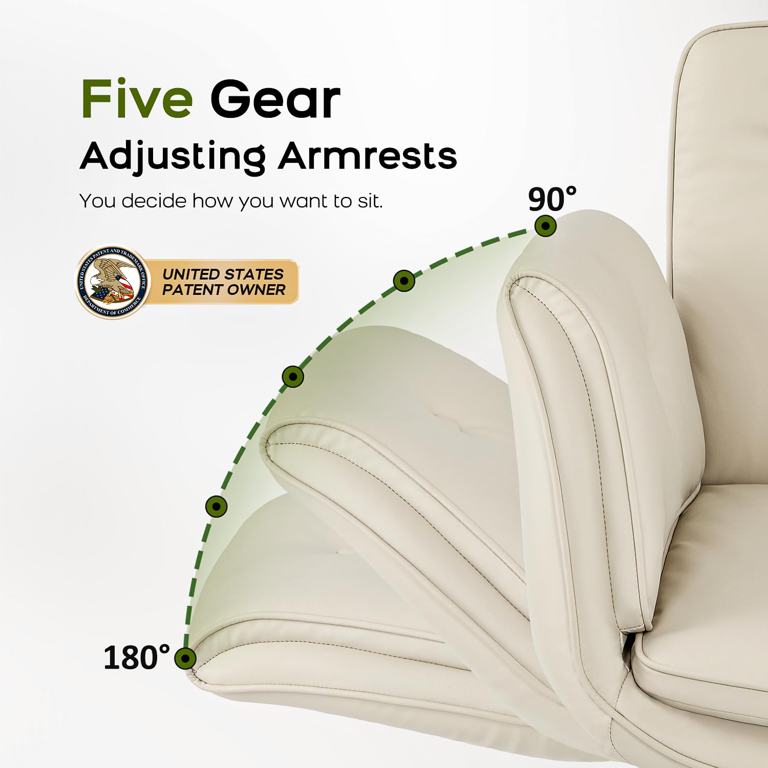 Criss Cross Office Chair, PU Leather Vanity Chair with 5-Level Adjustable Armrests & Swivel, Ergonomic Criss Cross Chair for Home Office Bedroom Makeup（Cream）
