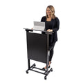 Desk Store Mobile Adjustable Height Rolling Lectern Podium with Heavy Duty Steel Frame (Black Frame/Black Shelves, 25.5" Wide)