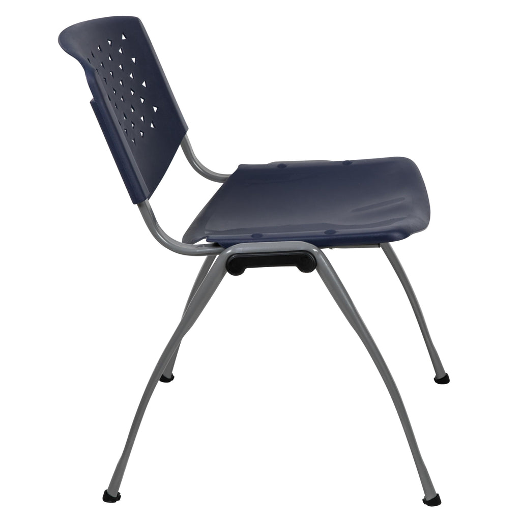 HERCULES Series 880 lb. Capacity Navy Plastic Stack Chair with Titanium Gray Powder Coated Frame
