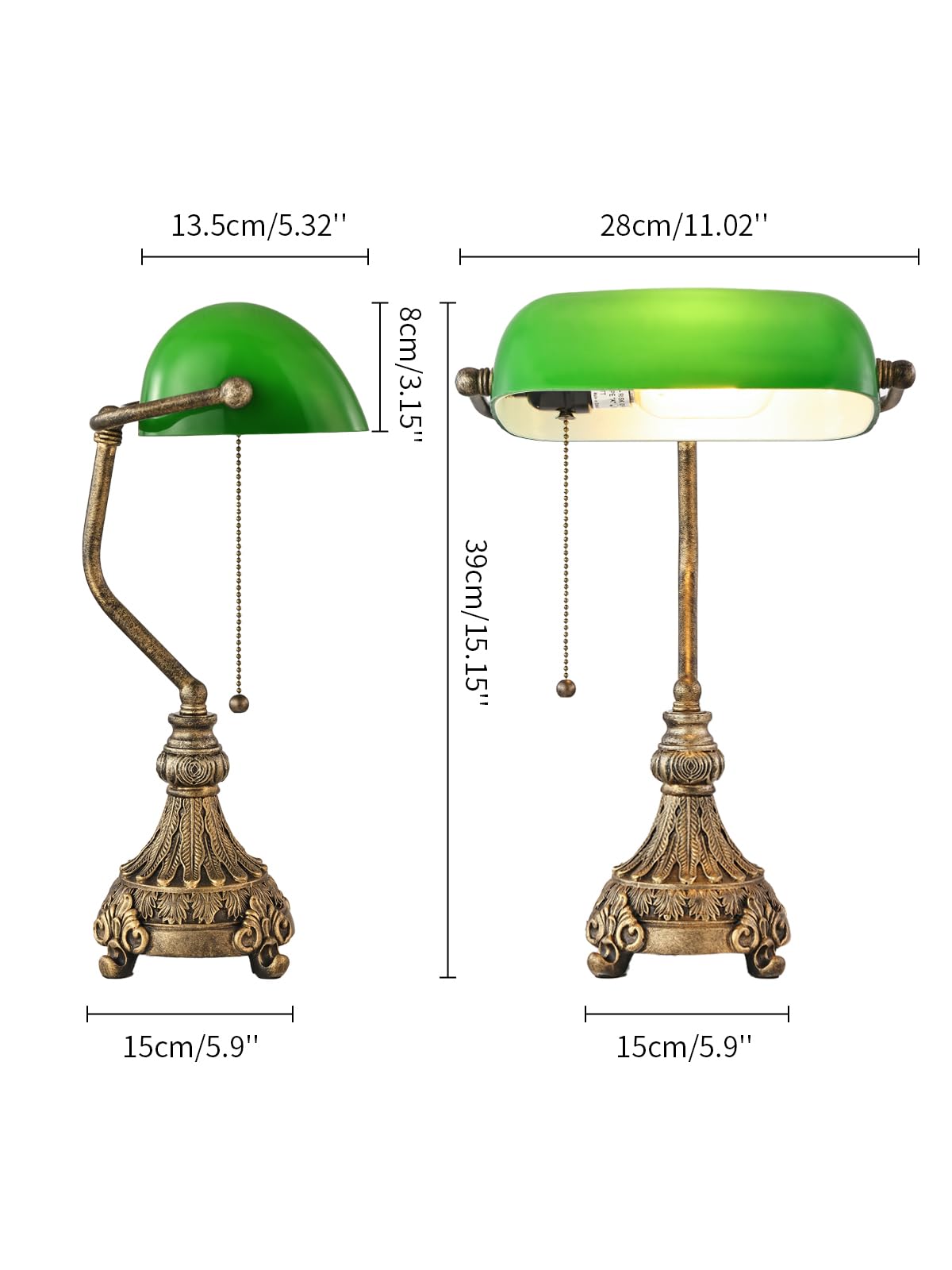 Vintage Green Glass Bankers Desk Lamp, LED Bulb Included