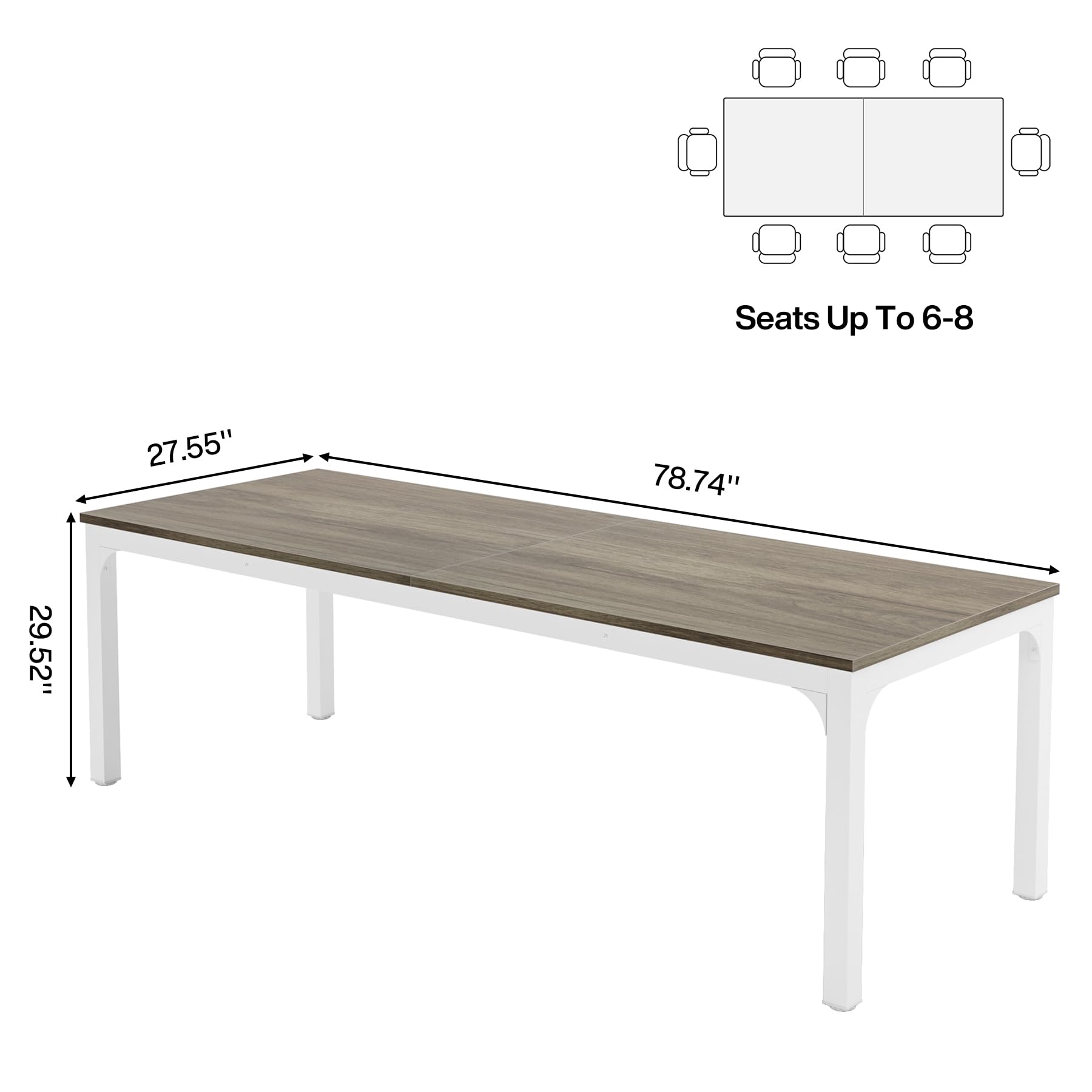 6.5 FT Conference Room Table, 78.74" W x 27.56" D Large Office Conference Table, Modern Seminar Meeting Table Desk for Boardroom, Meeting Room (1, Gray)