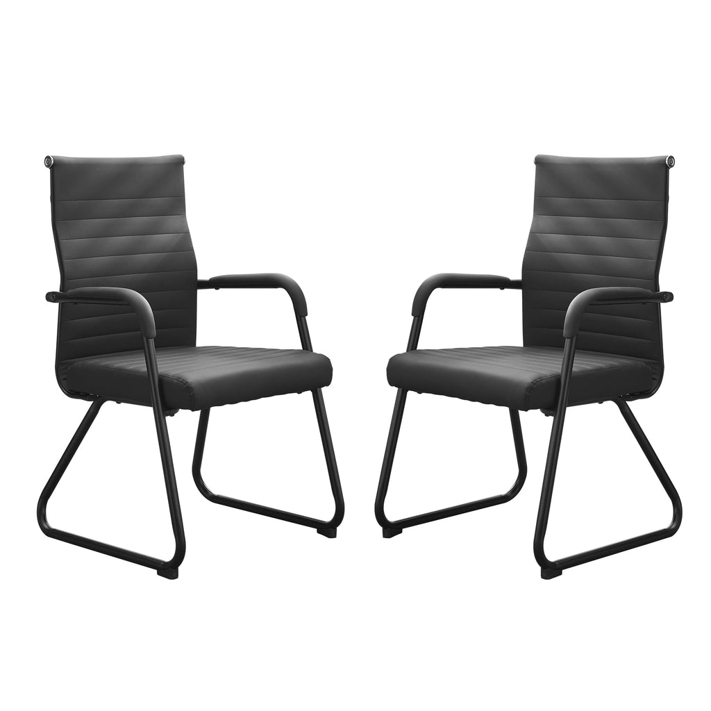 Office Chairs Set of 2, Modern Leather Reception Chairs with Mid Back & Sled Base, No-Wheel Desk Chairs for Waiting Room & Conference Room