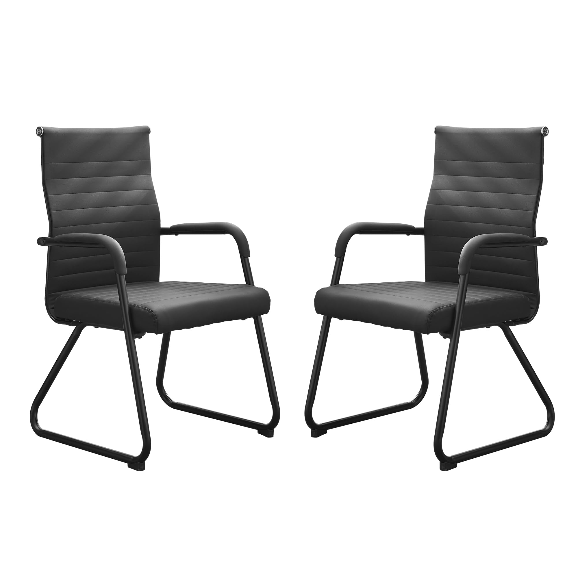 Office Chairs Set of 2, Modern Leather Reception Chairs with Mid Back & Sled Base, No-Wheel Desk Chairs for Waiting Room & Conference Room