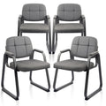 4 Pack, Waiting Room Guest Chair with Bonded Leather Padded Arm Rest for Office Reception and Conference Desk Black with Sled Base Grey