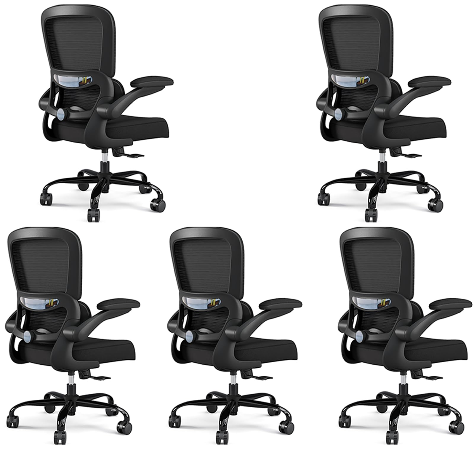 Pack of 5, Office Chair - Ergonomic Desk Chair with Adjustable Lumbar Support, Mesh Computer Chair, Executive Chairs for Home Office Comfortable Lumbar Support Black