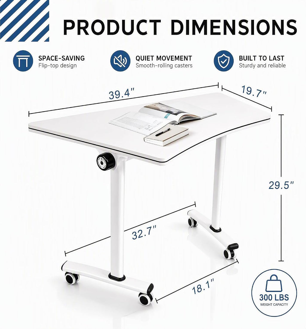 Folding Round Conference Table with Wheels, Flip Top Training Desk, 360° Lockable Casters, Stackable Nesting Mobile Seminar Table for Office Classroom,White,40in,10