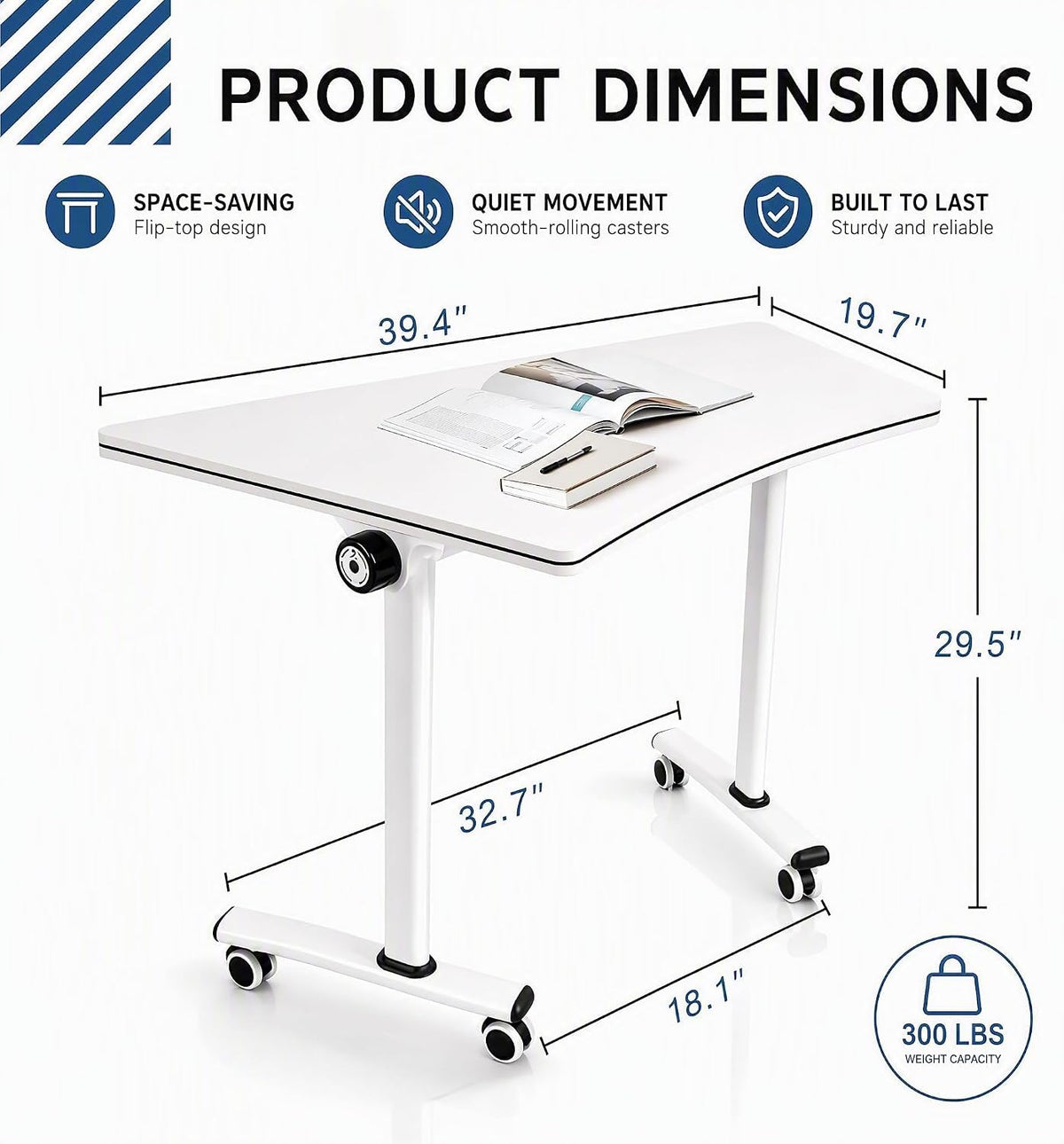 Folding Round Conference Table with Wheels, Flip Top Training Desk, 360° Lockable Casters, Stackable Nesting Mobile Seminar Table for Office Classroom,White,40in,6