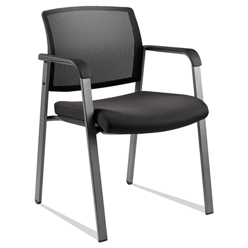 Mesh Back Stacking Arm Chairs with Upholstered Fabric Seat and Ergonomic Lumber Support for Office School Church Guest Reception Black