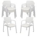 Set of 8, Stacking Office Chairs with Wheels | Mesh Back, Thicken Leather Seat and Streamline Armrests, Ergonomic Lumber Support | School, Desk, Guest Reception, Waiting, Conference | White