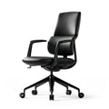 Genuine Leather Office Desk Chair, Ergonomic Leather Office Chair Mid Back, Upgraded Wood Grain Finish and S Curve Back with Solid Aluminum Frame, Luxury and Mordern