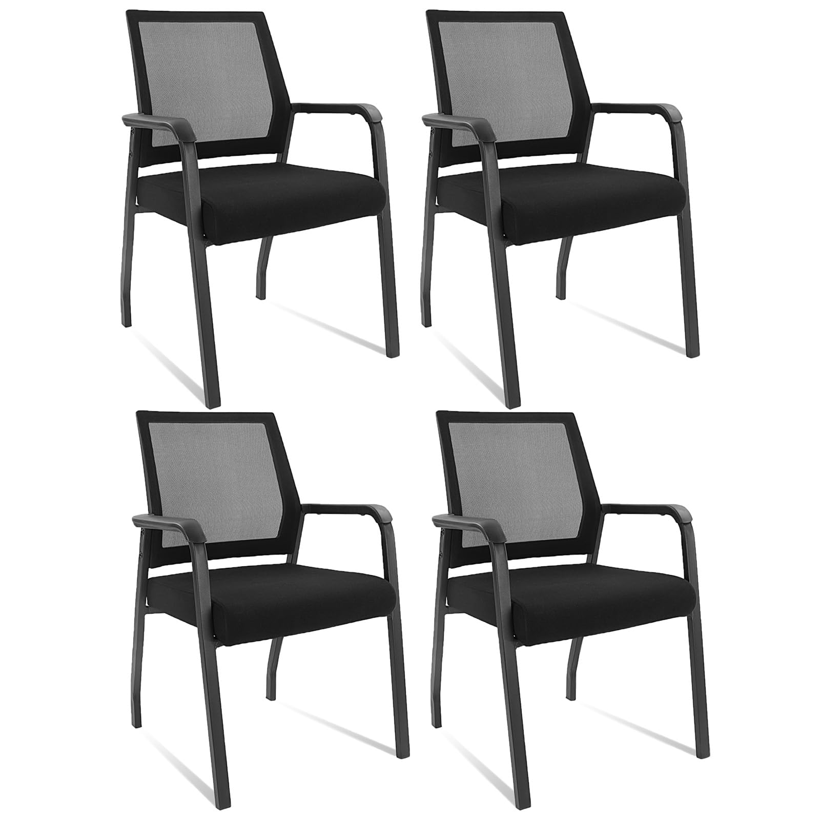 4 Pack Black, Desk Chair No Wheels, Arm Chair with Ergonomic Lumbar Support and Thickened Seats Cushion, Waiting Room Chairs for Office School Church Guest Reception,