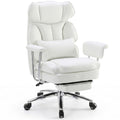Sweetcrispy Executive Home Office Desk Chair - Ergonomic Big Tall High Back with Footrest & Lumbar Support, Reclining Height Adjustable, Comfy PU Leather Computer Gaming with Swivel Wheels, White