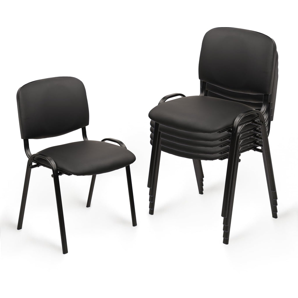 Stacking Waiting Room Chairs, PU Leather Armless Office Guest Chair with Metal Frames, Stackable Conference Room Chairs No Wheels for Reception Lobby Side Training School, Black Set of 5