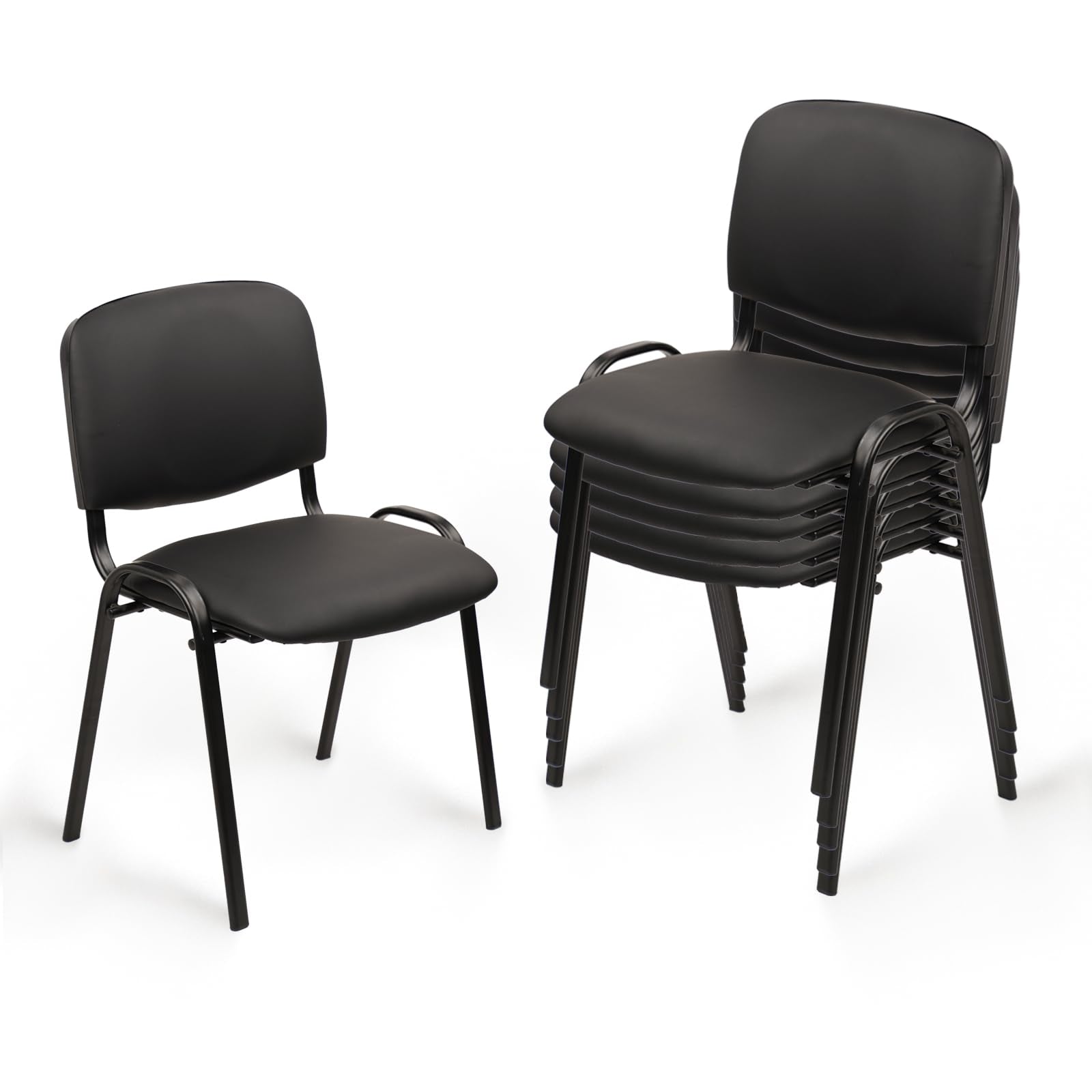 Stacking Waiting Room Chairs, PU Leather Armless Office Guest Chair with Metal Frames, Stackable Conference Room Chairs No Wheels for Reception Lobby Side Training School, Black Set of 5