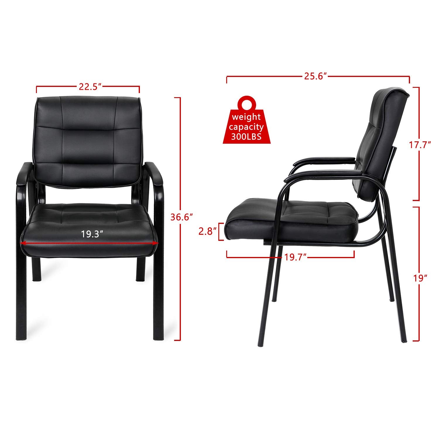 Office Guest Chair Bonded Leather Executive Side Chair Reception Chair with Solid Metal Frame Home Office Furniture