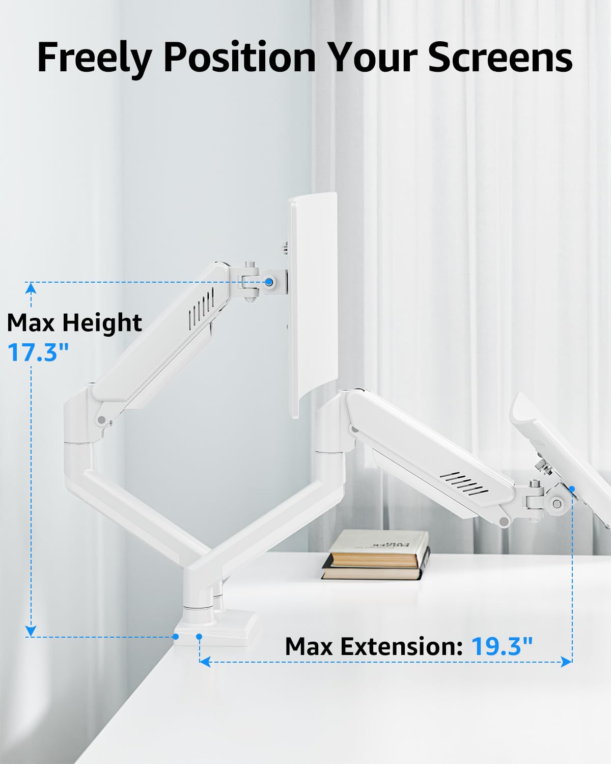 Dual Monitor Stand fits up to 32 inch, 4.4-22 lbs Computer Screens, Dual Monitor Desk Mount Height Adjustable, Monitor Arms for 2 Monitors, Home Office VESA Mounts, Freelift White