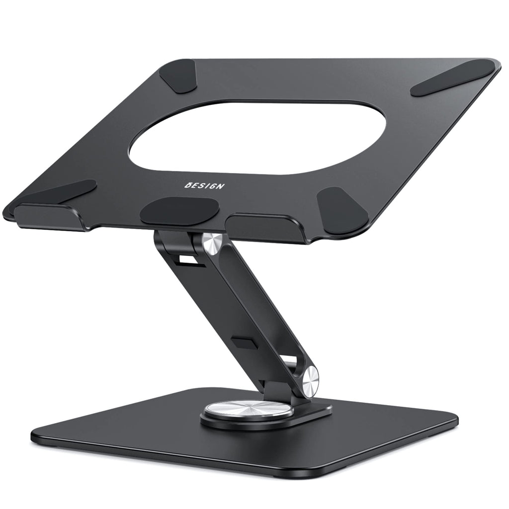 Laptop Stand with 360 Rotating Base, Ergonomic Adjustable Notebook Riser, Foldable Computer Holder Compatible with 10-15.6" Laptops (Black)