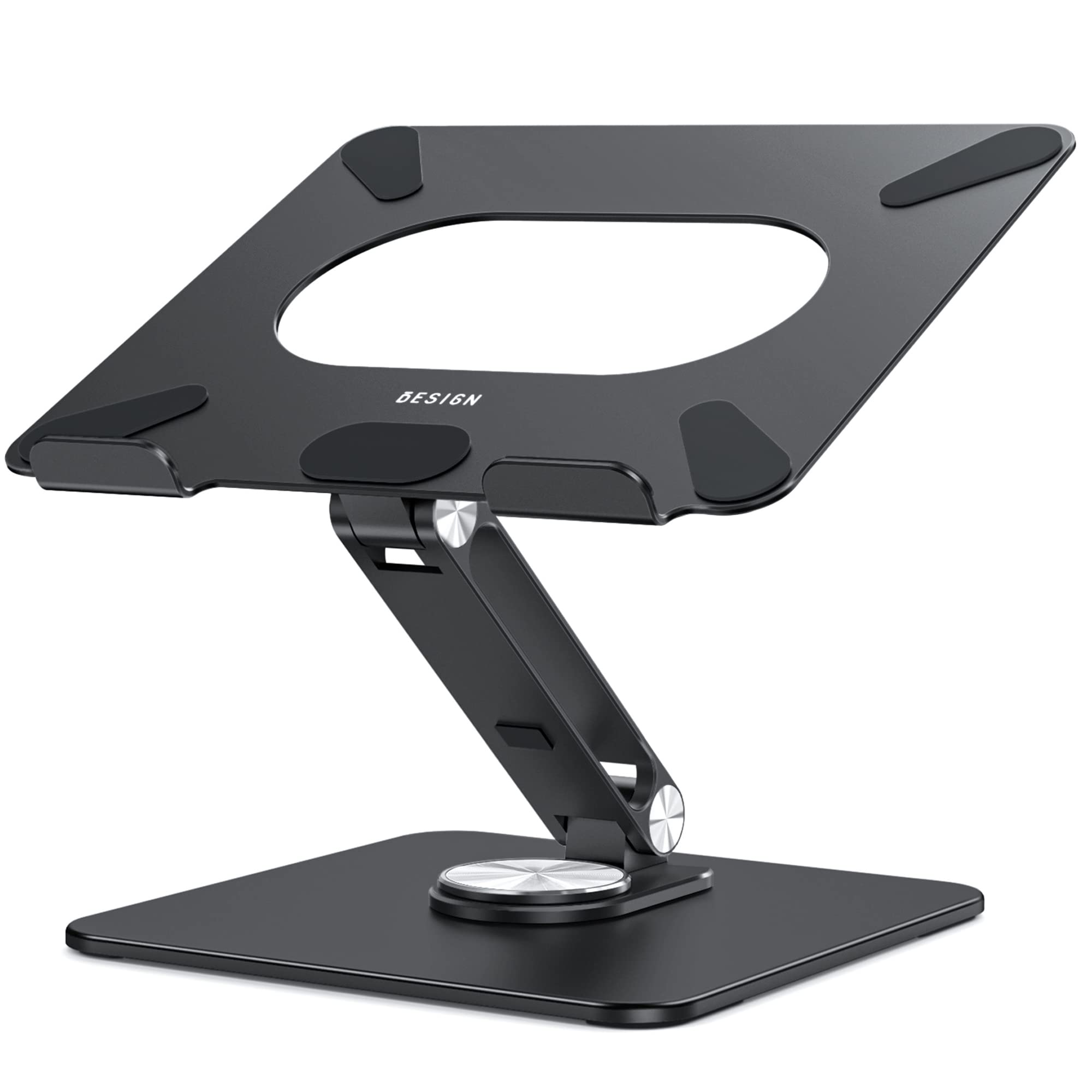 Laptop Stand with 360 Rotating Base, Ergonomic Adjustable Notebook Riser, Foldable Computer Holder Compatible with 10-15.6" Laptops (Black)