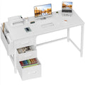 White Computer Desk with Fabric File Drawers Cabinet, 55 Inch Reversible Desks with Storage Filing Cabinet for Home Office, Modern Writing Table PC Desks for Bedroom, White