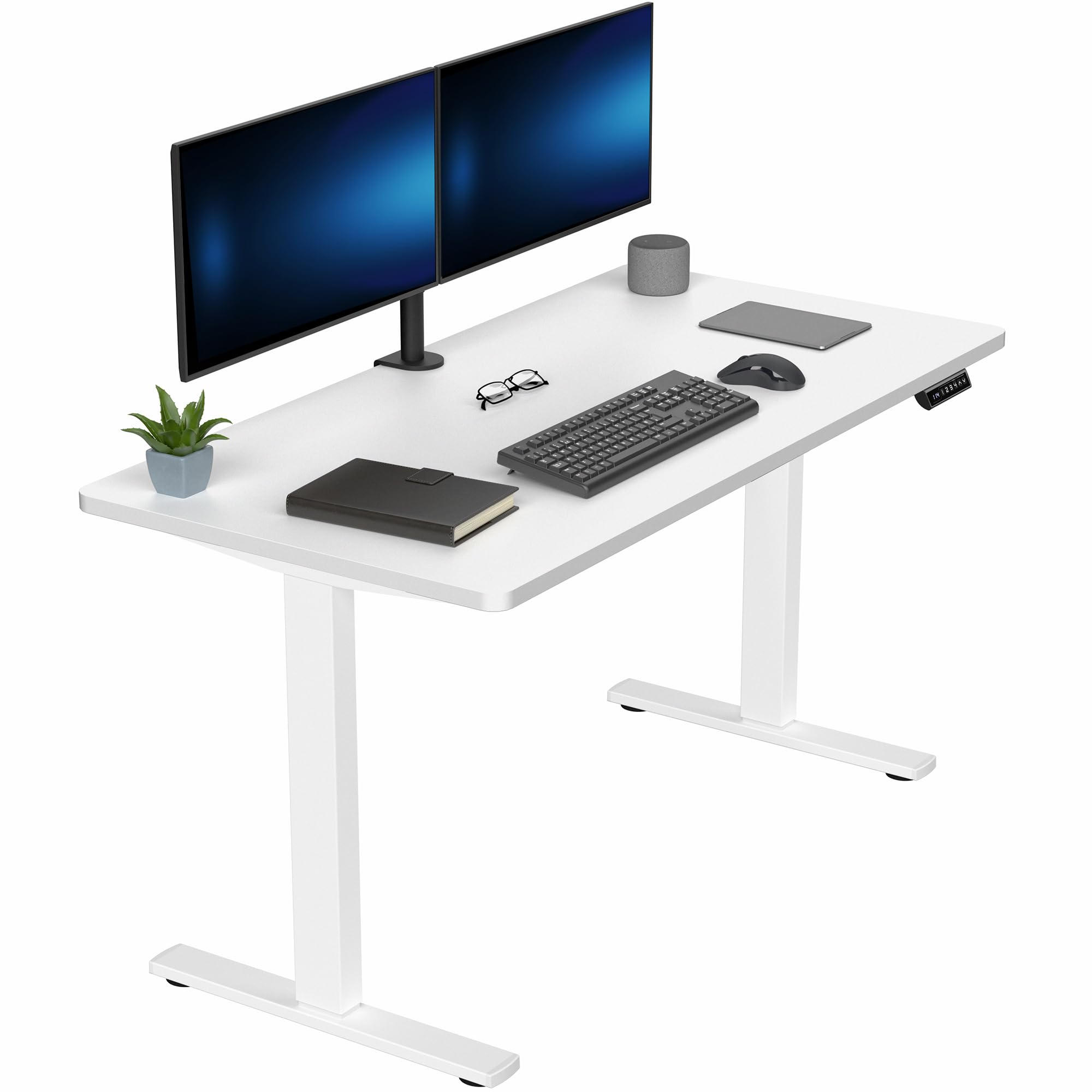 Electric 55 x 28 in Standing Desk, Memory Height Adjustment, 1B Series, Holds 220 lbs, One-Piece White Top, White Frame