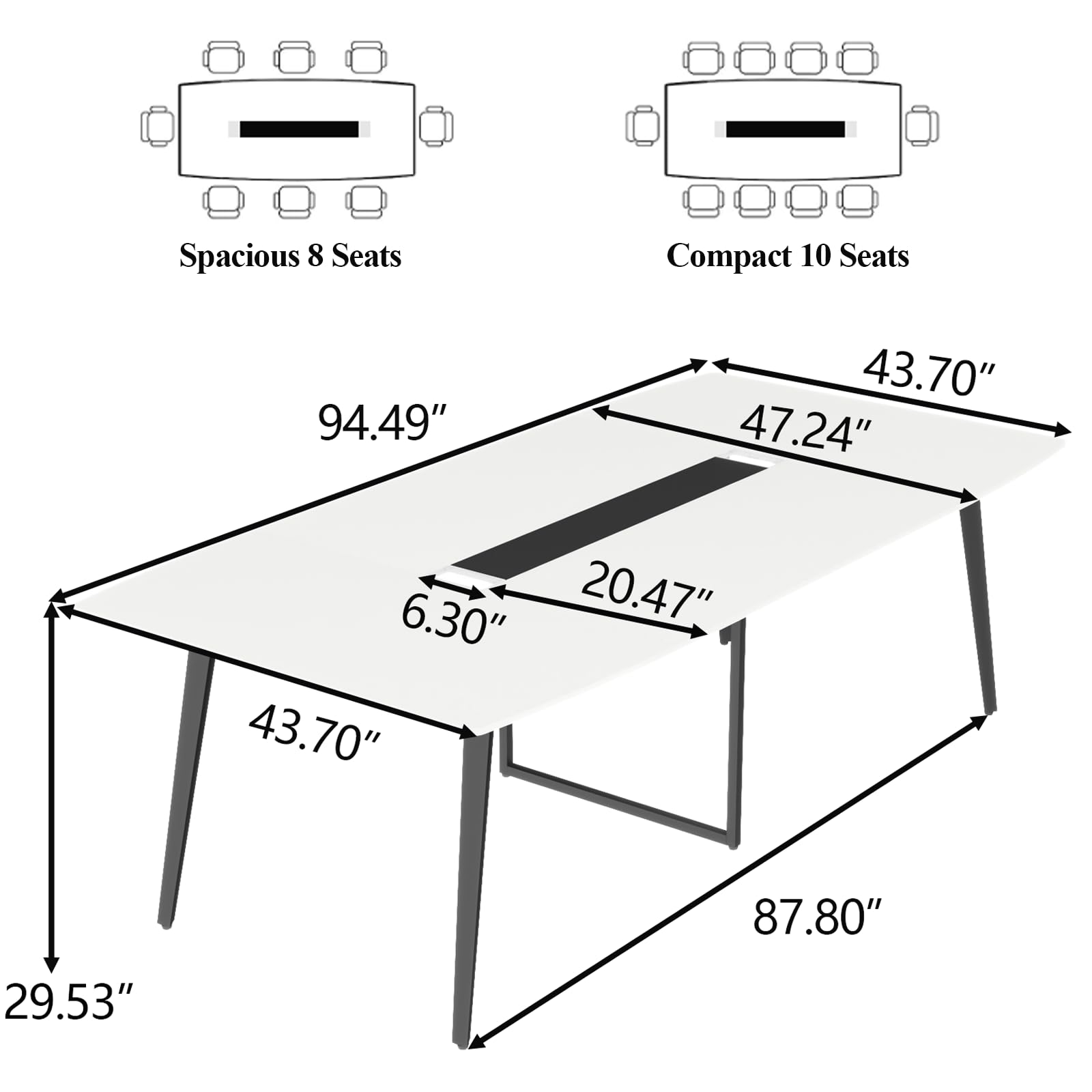 8FT Conference Table, 94.49" L x 47.24" W x 29.53" H Meeting Seminar Table with Grommet, Large Boat Shaped Computer Desk, Boardroom Desk for Office Meeting Conference Room,White