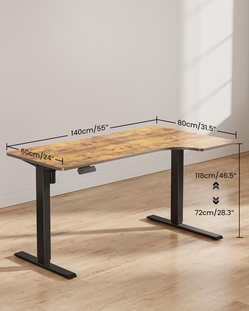 L Shaped Electric Corner Standing Desk, 55×32 inch Home Office & Computer Height Adjustable Table with 4 Memory Height Settings, Ergonomic Sit and Stand desk with Splice Board, Rustic Brown Top