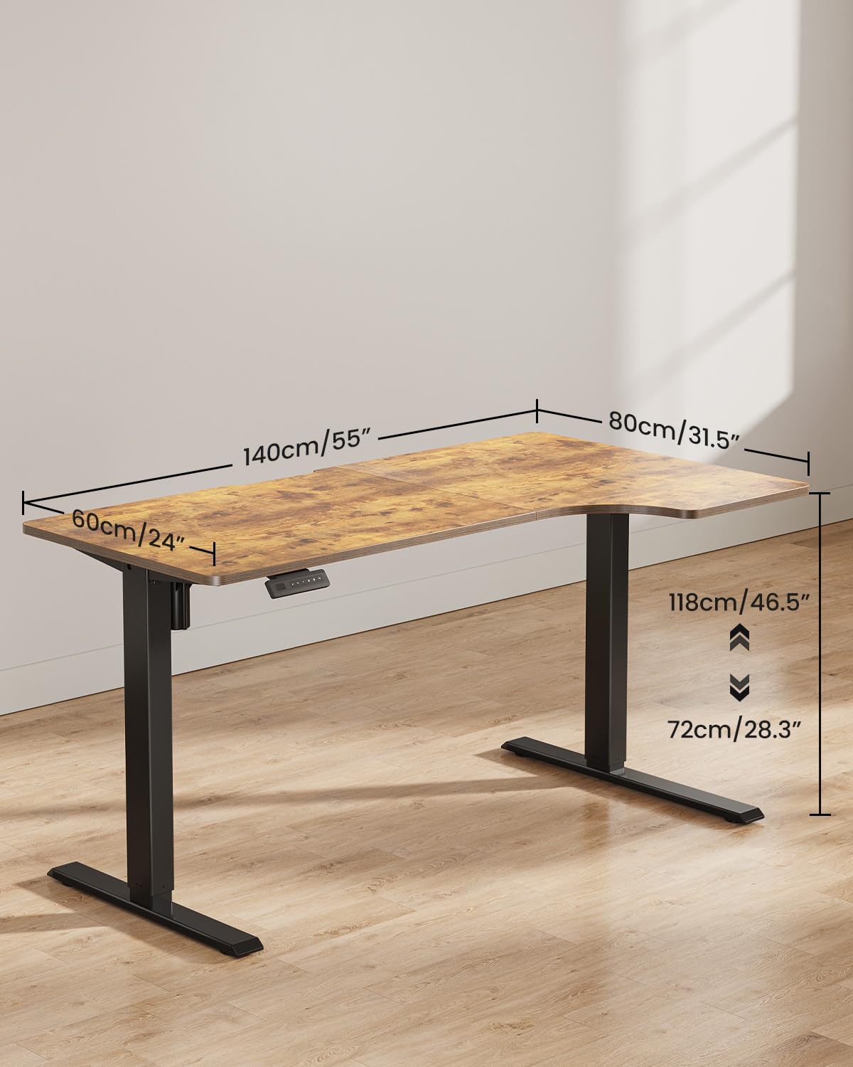 L Shaped Electric Corner Standing Desk, 55×32 inch Home Office & Computer Height Adjustable Table with 4 Memory Height Settings, Ergonomic Sit and Stand desk with Splice Board, Rustic Brown Top