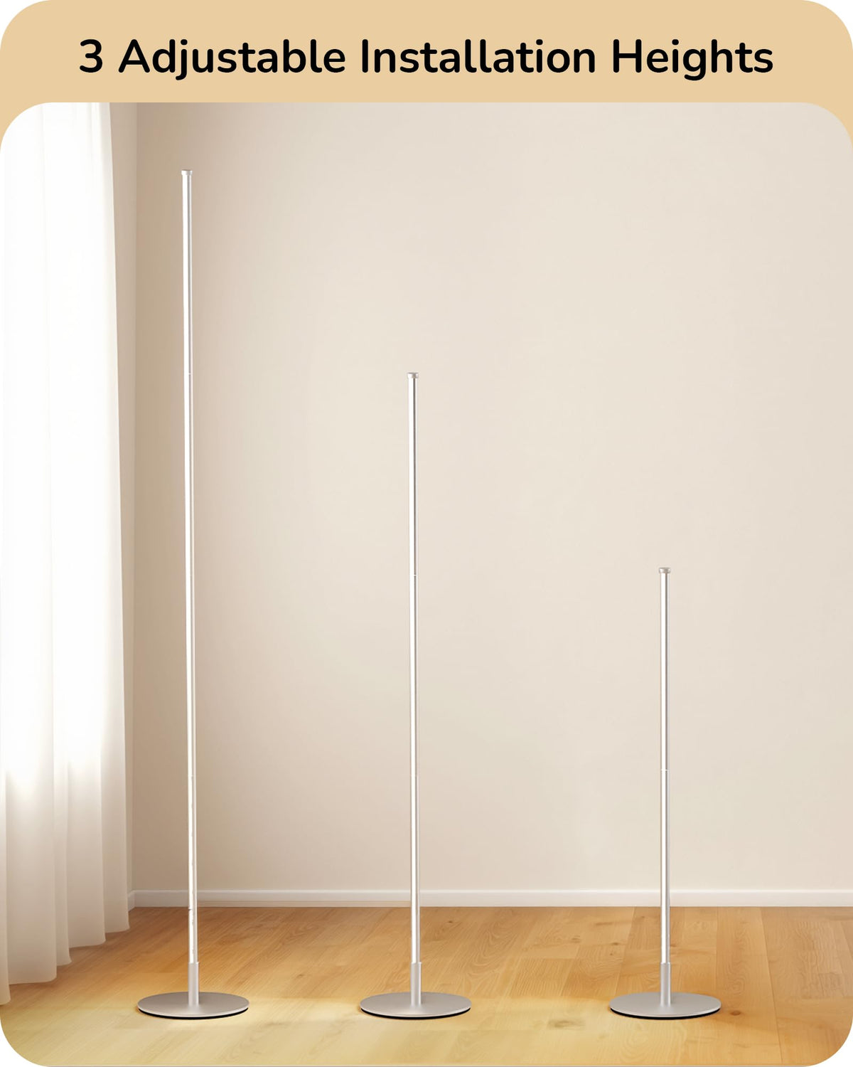 59.8" Corner Lamp with Remote & 3 Height Settings, Dimmable & 3CCT
