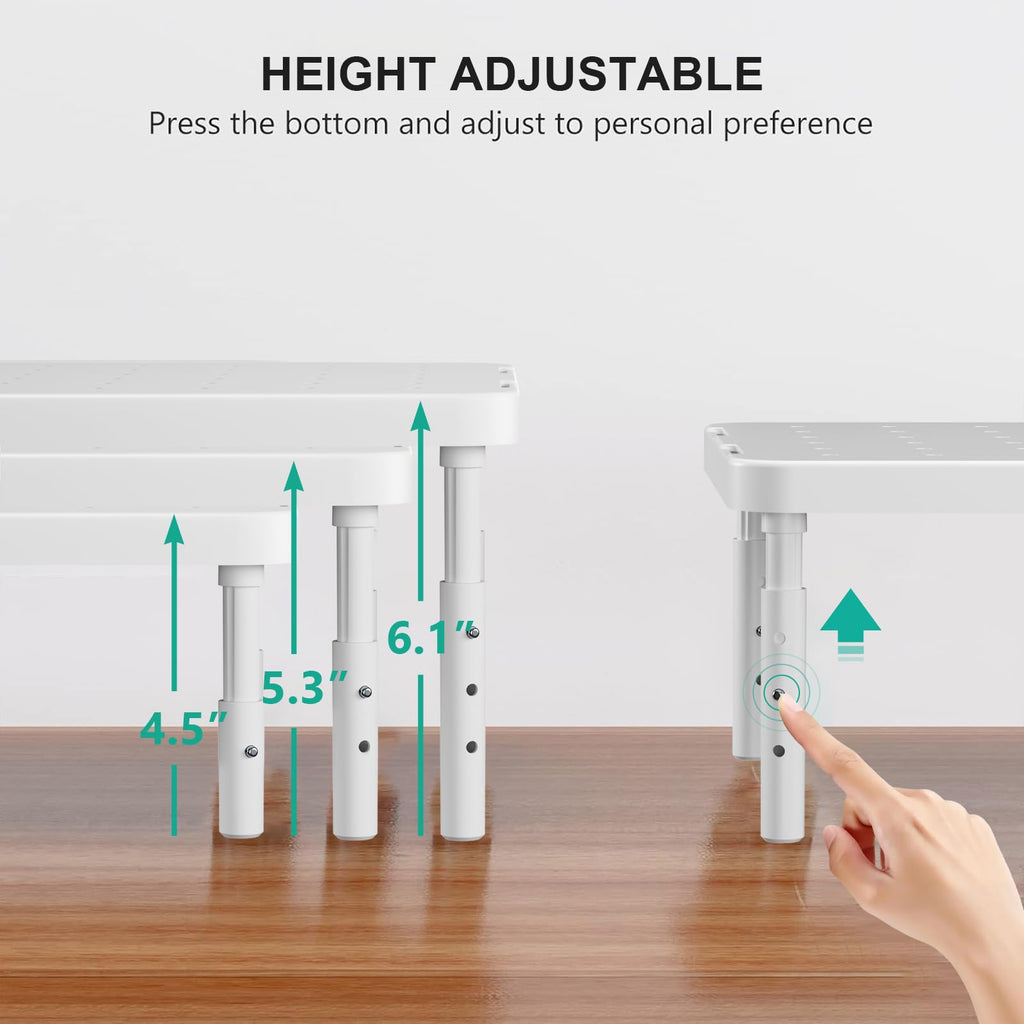Computer Monitor Stand for Desk, Adjustable Laptop Riser, Desk Monitor Stand Underneath Storage for Office, Home, School Supplies (PTT001-W), 1 Pack, White
