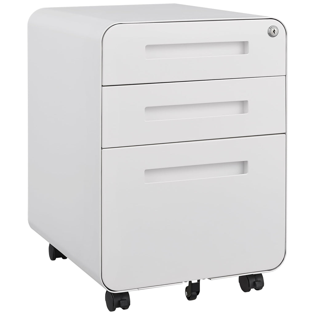 3 Drawer File Cabinet for Office, Under Desk Mobile Filing Cabinet with Lock for A4/Letter/Legal Size, 5 Wheel Anti-tilt Rolling File Cabinets, Fully Assembled