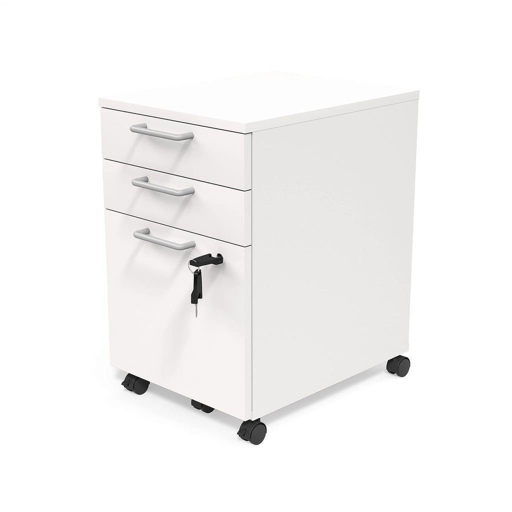 3-Drawer Vertical File Cabinet, Letter & Legal Size Documents, Lockable & Mobile, 21.3" D x 15.6" W x 24.3" H, White