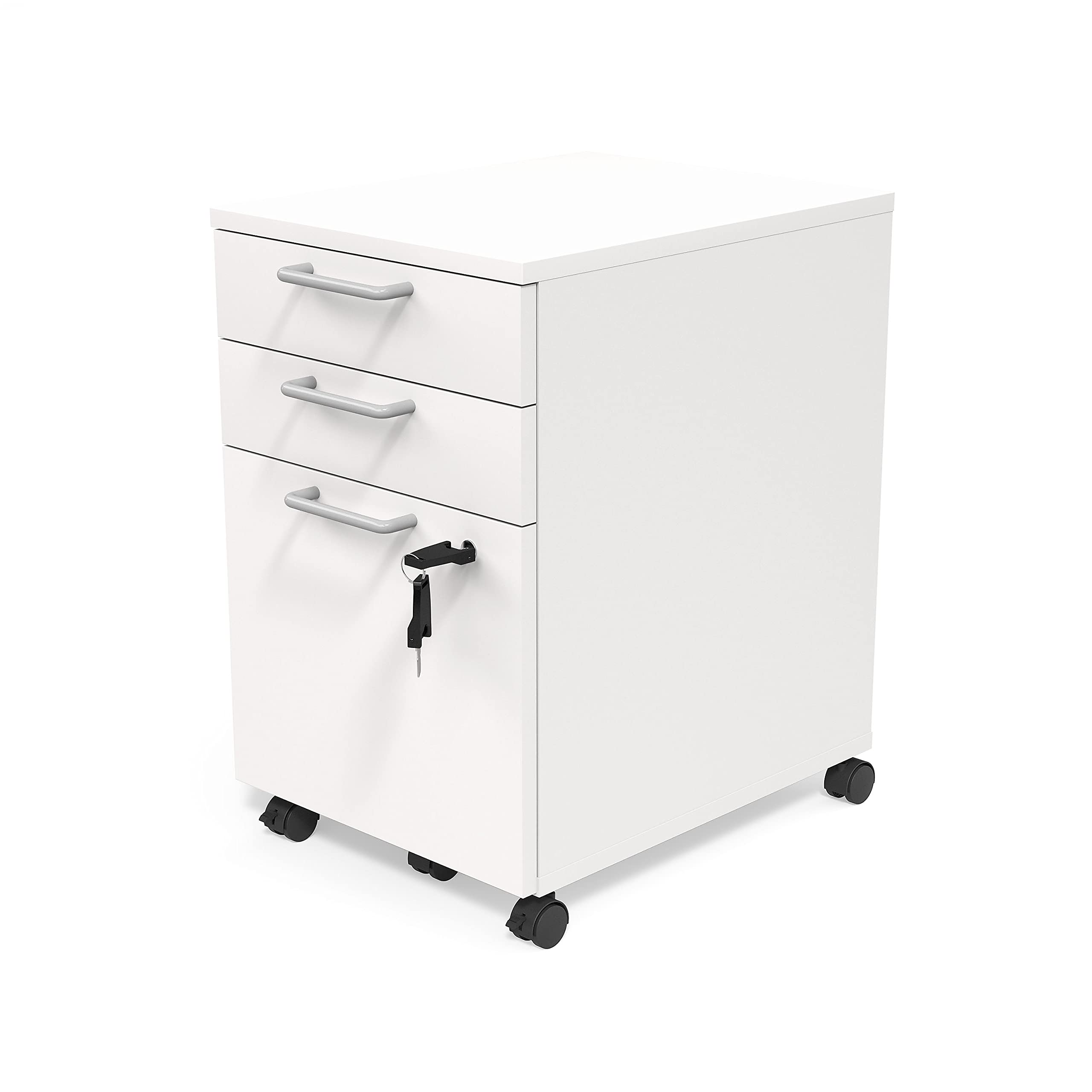3-Drawer Vertical File Cabinet, Letter & Legal Size Documents, Lockable & Mobile, 21.3" D x 15.6" W x 24.3" H, White