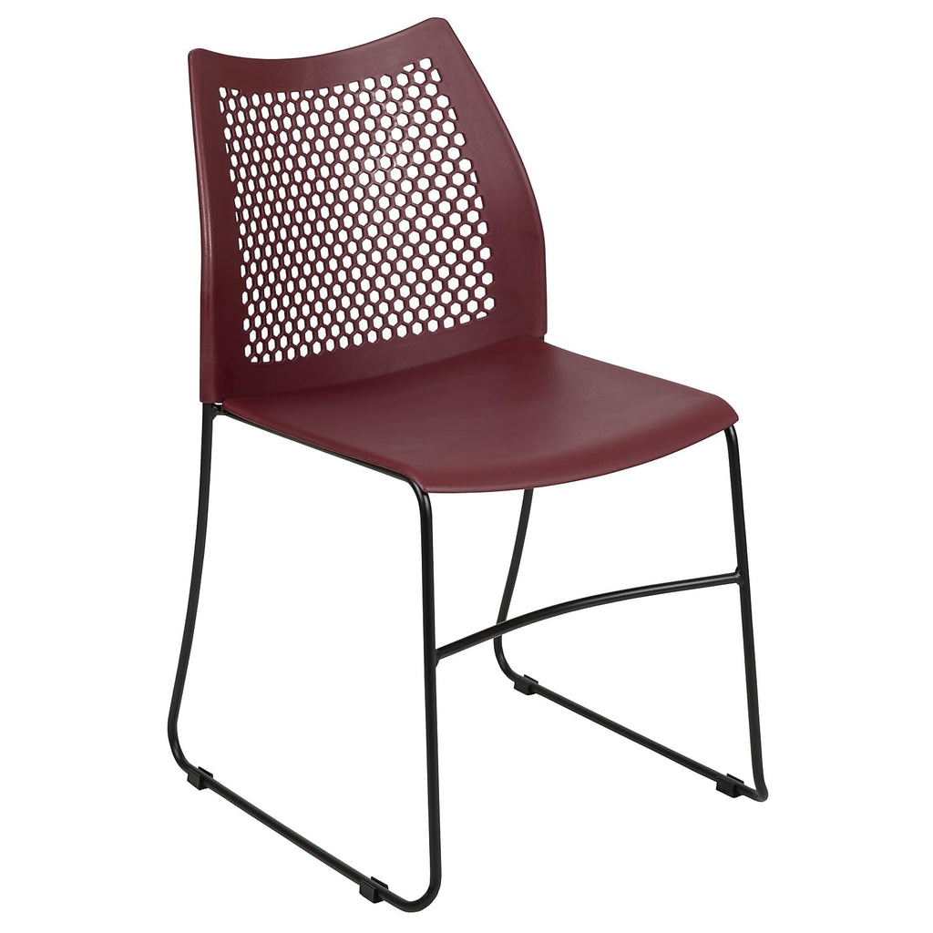 HERCULES Series 661 lb. Capacity Burgundy Stack Chair with Air-Vent Back and Black Powder Coated Sled Base