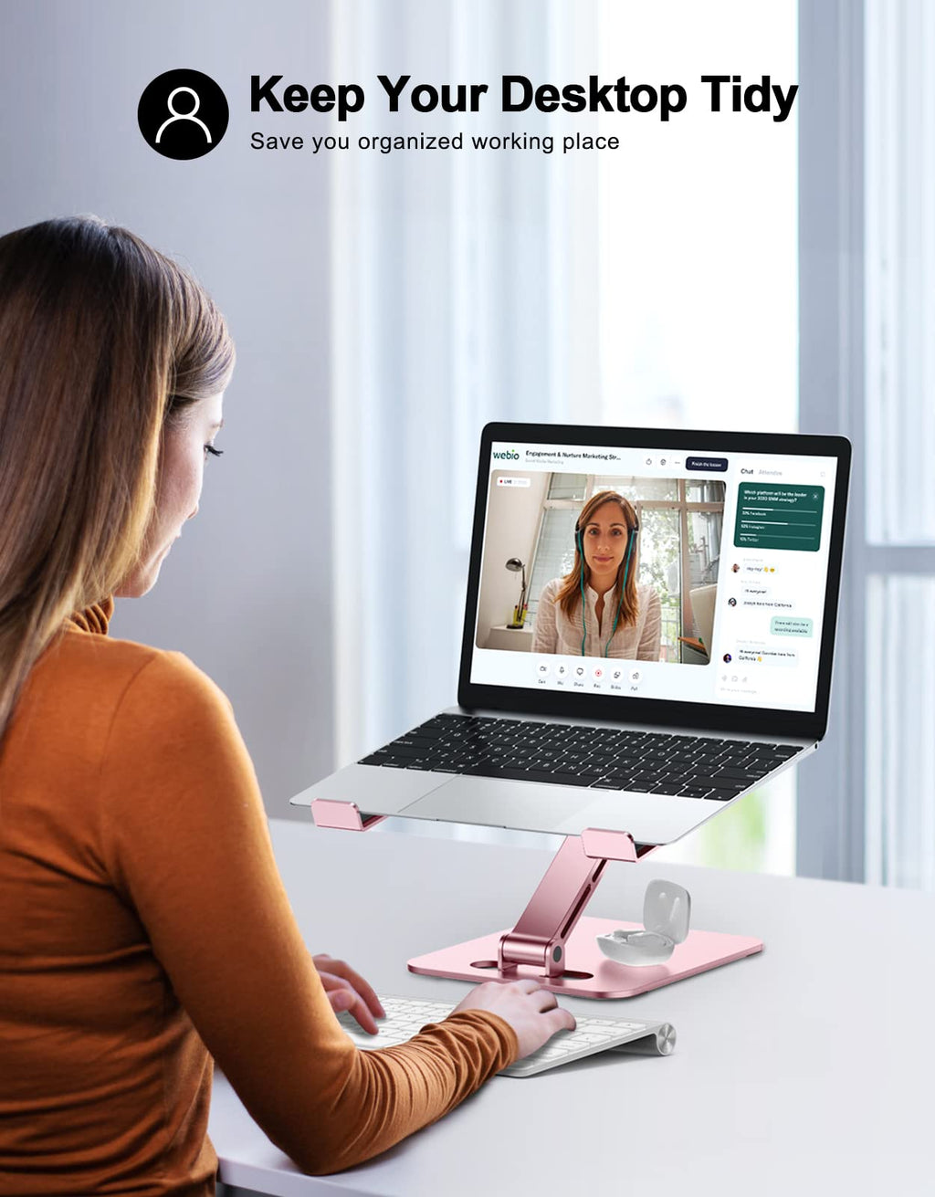 Foldable Aluminum Alloy Laptop Stand for Desk, Height Adjustable Ergonomic Computer Stand, Portable Laptop Riser Holder Printer Stand Compatible with MacBook Pro Air/HP/Dell 10-16", Pink