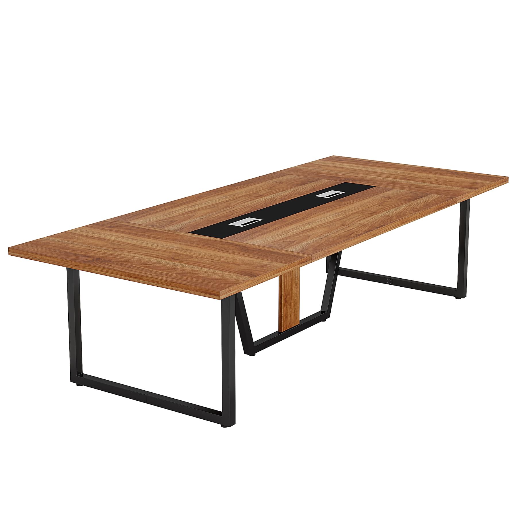 8FT Conference Table Set of 2, Large Meeting Podcast Table for 10 People, Business Style Wooden Training Table with Strong Metal Frame for Office Conference