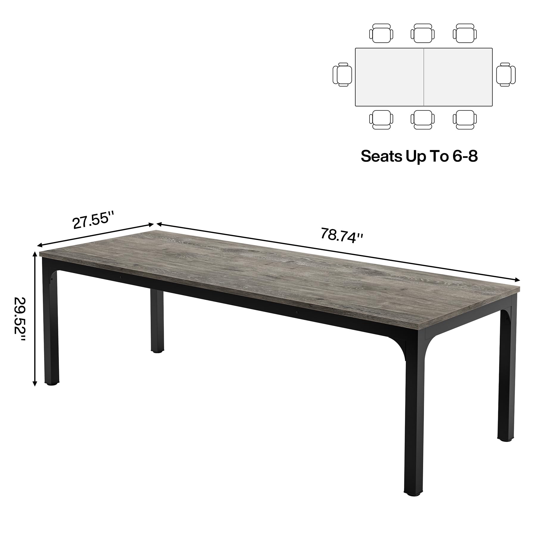 6.5 FT Conference Room Table, 78.74" W x 27.56" D Large Office Conference Table, Modern Seminar Meeting Table Desk for Boardroom, Meeting Room (1, Gray and Black)