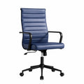 Blue Leather Office Desk Chair, Conference Room Chairs Executive Chair Ribbed, Ergonomic Height Adjustable Swivel Rolling Chair for Home Office.