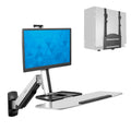 Wall Mounted Sit-Stand Single Monitor Workstation with Gas Spring Arm, Keyboard Tray & CPU Holder, 19.9” Height Adjustment, 41” Extension, VESA 75x75 100x100