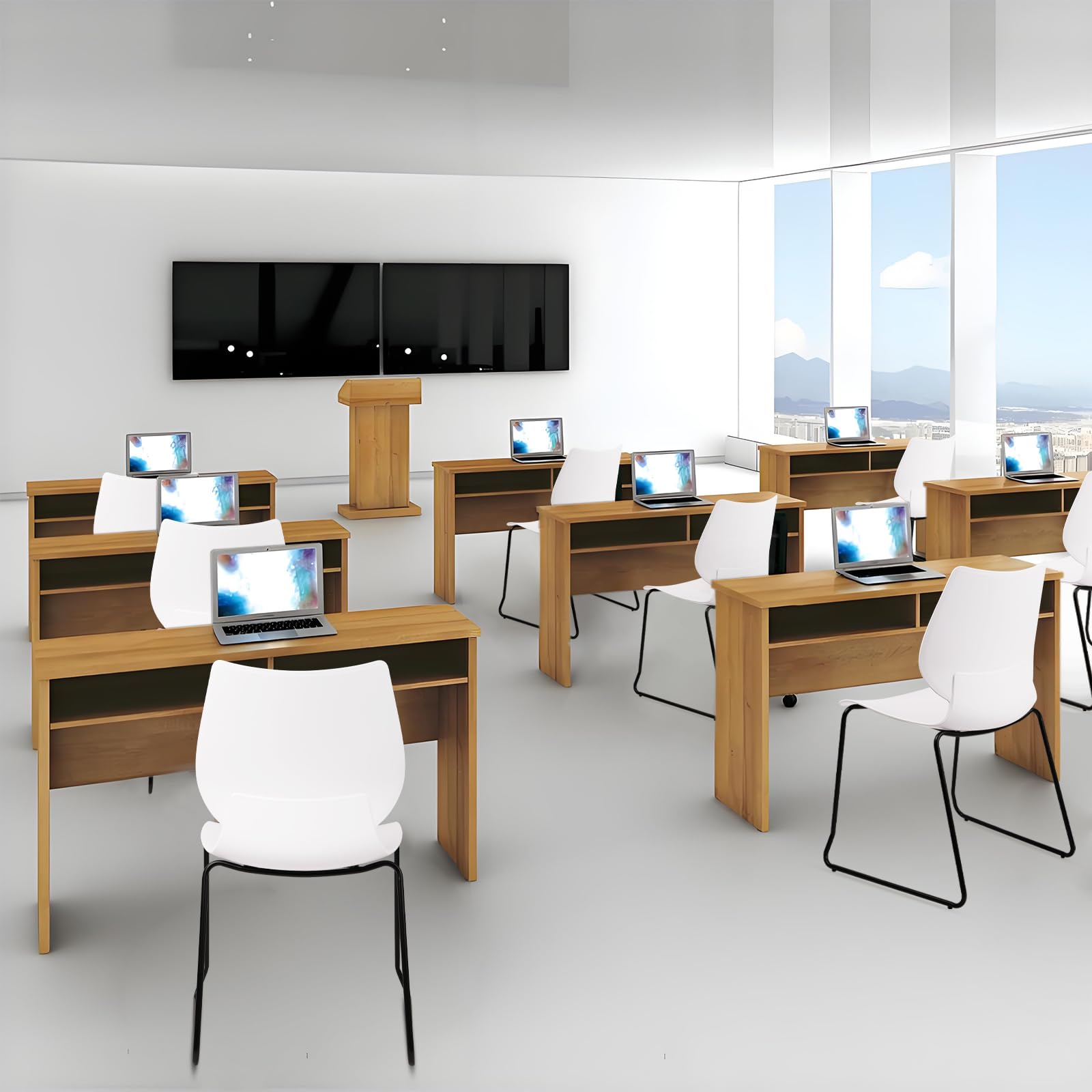 Set of 12, Stackable Waiting Room Chair, Stacking Office Chair with Ergonomic Lumbar Support and Metal Legs, Plastic Desk Chairs for Conference School Church Guest Reception ,White