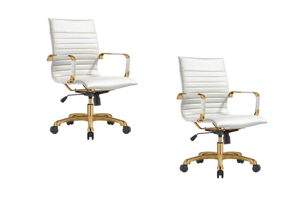 Modern Ergonomic Executive Office Chair, High-Back Leather Conference Desk Chair with Adjustable Height, Tilt Control, 360° Swivel & Gold Frame for Home Office