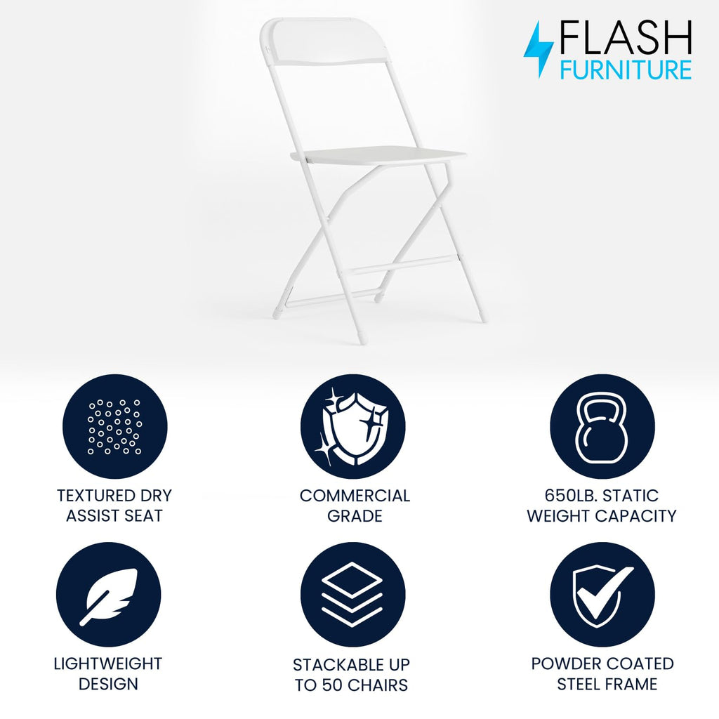 Hercules Series Plastic Folding Chair - White - 650LB Weight Capacity Comfortable Event Chair - Lightweight Folding Chair